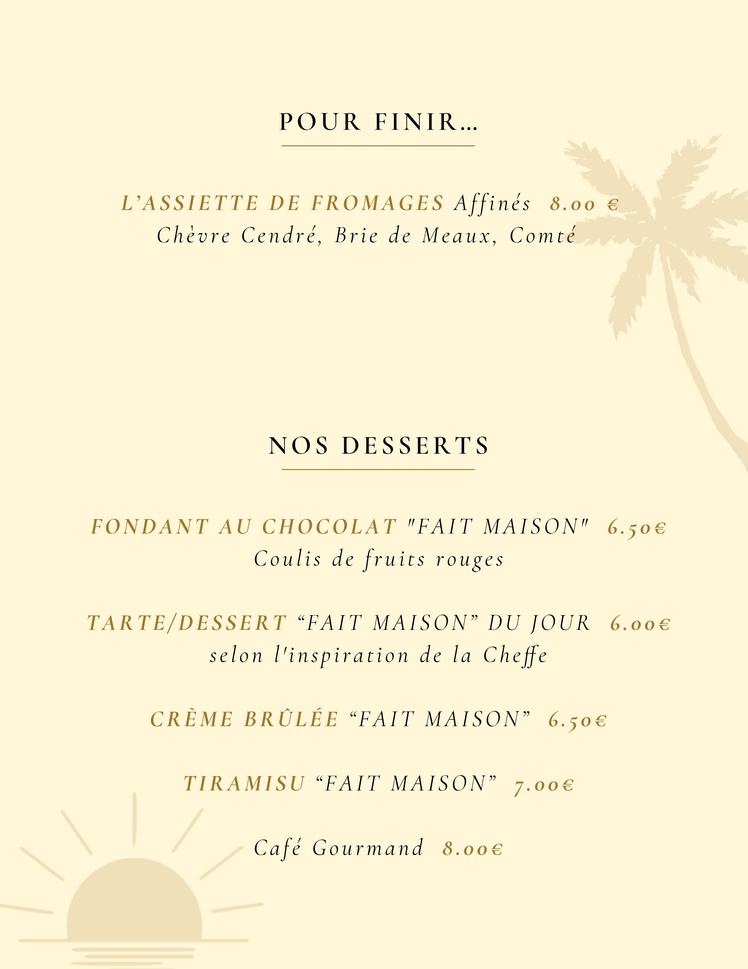 Menu La Belle Souad Été
