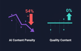 Infographie Core Update mai 2026 : impact contenu IA scalé vs contenu IA + expertise
