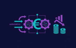 Automatisation IA pour PME - schéma engrenages, euros et circuits connectés